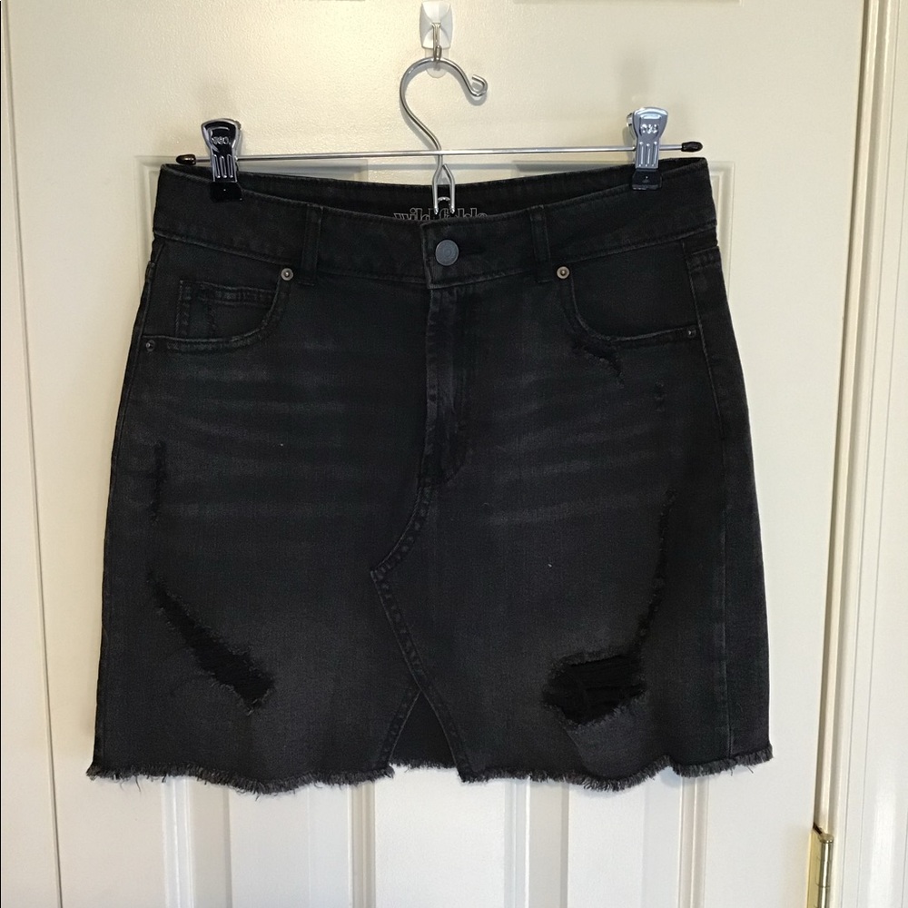 Black Denim Wildflower Skirt